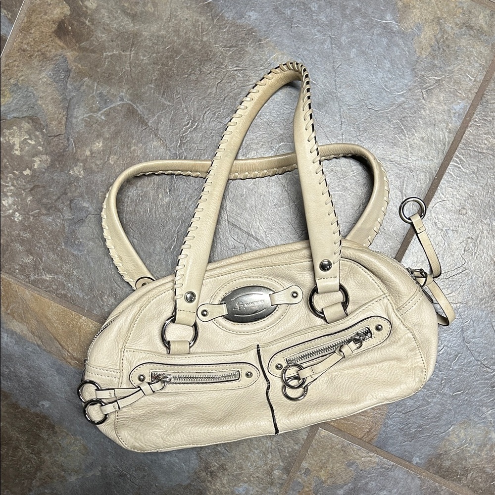 B. Makowsky Cream Leather Shoulder Bag
